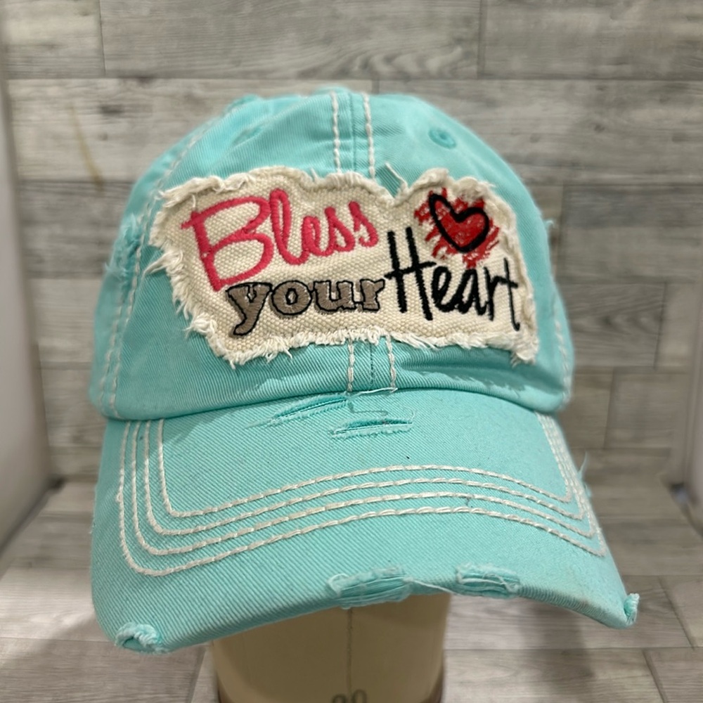 Bless your heart turquoise distressed baseball hat cap